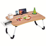 Table de lit pliable pour ordinateur portable, avec porte-gobelet, tiroir, support de tablette, plateau de lit pour ordinateur portable, pieds pliables