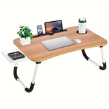 Table de lit pliable pour ordinateur portable, avec porte-gobelet, tiroir, support de tablette, plateau de lit pour ordinateur portable, pieds pliables