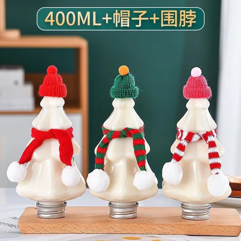 Sapin de Noël en plastique HI avec couvercle, chapeau créatif, écharpe, décor, clics transparents, récipient à boissons, café, jus, 400ml, 10 pièces
