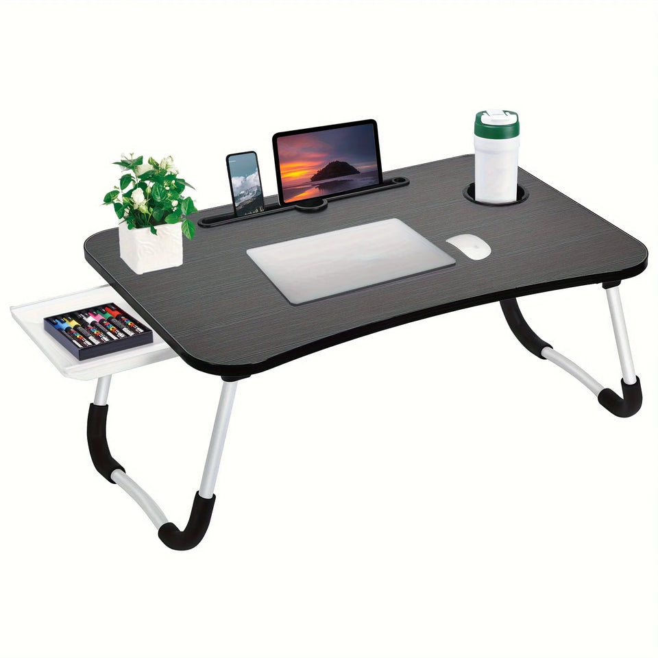 Table de lit pliable pour ordinateur portable, avec porte-gobelet, tiroir, support de tablette, plateau de lit pour ordinateur portable, pieds pliables