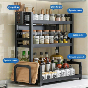 Étagères à épices T1, 2/3 couches, rangement de cuisine, étagère d'assaisonnement, condiments, couteau, porte-planche à découper, égouttoir, accessoires de rangement