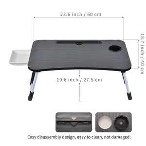 Table de lit pliable pour ordinateur portable, avec porte-gobelet, tiroir, support de tablette, plateau de lit pour ordinateur portable, pieds pliables