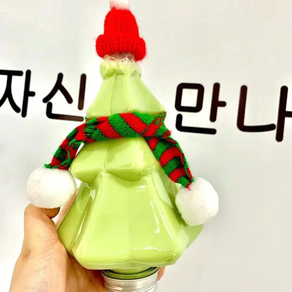 Sapin de Noël en plastique HI avec couvercle, chapeau créatif, écharpe, décor, clics transparents, récipient à boissons, café, jus, 400ml, 10 pièces
